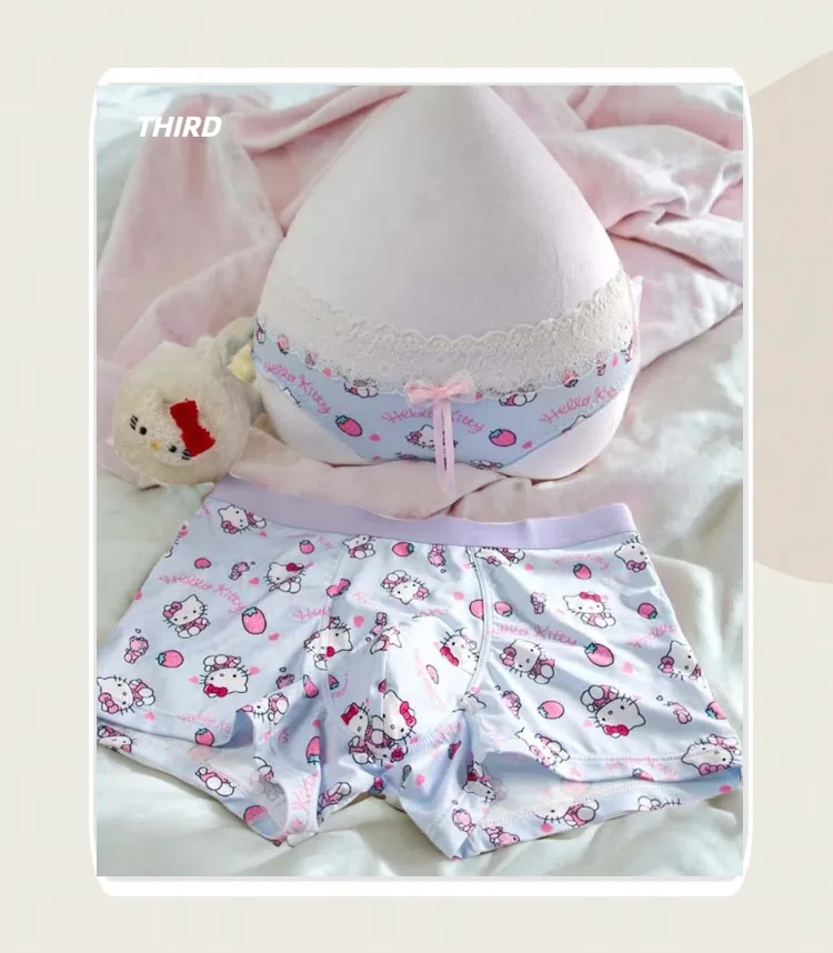 

Сексуальные аниме для девочек, кружевные трусы с рисунком «Hello Kitty», клубничные трусы, нижнее белье, 2 шт., одинаковые трусы для пары, костюм, мужские шорты-боксеры, подарки