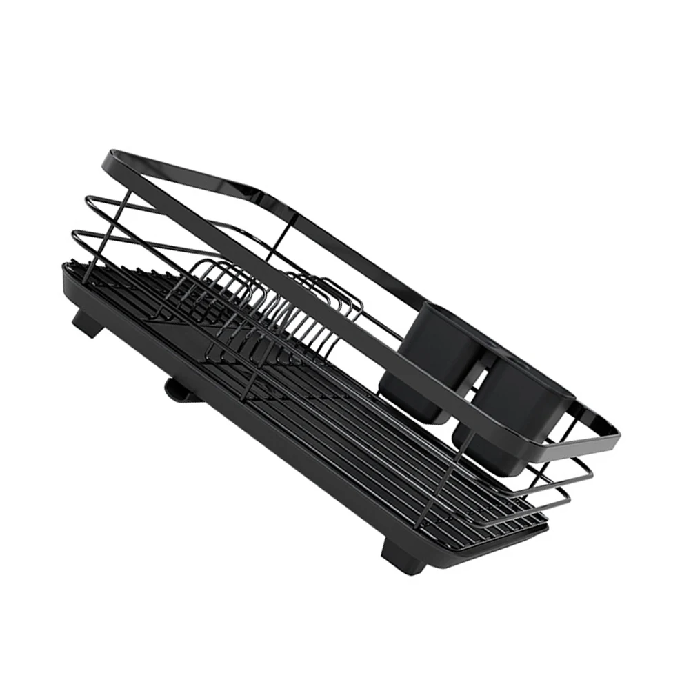 

Dish Storage Rack Metal Kitchen Counter Carbon Steel Organizer Black Single Layer Multi Functional Bowl Plate Cup Mug Draining