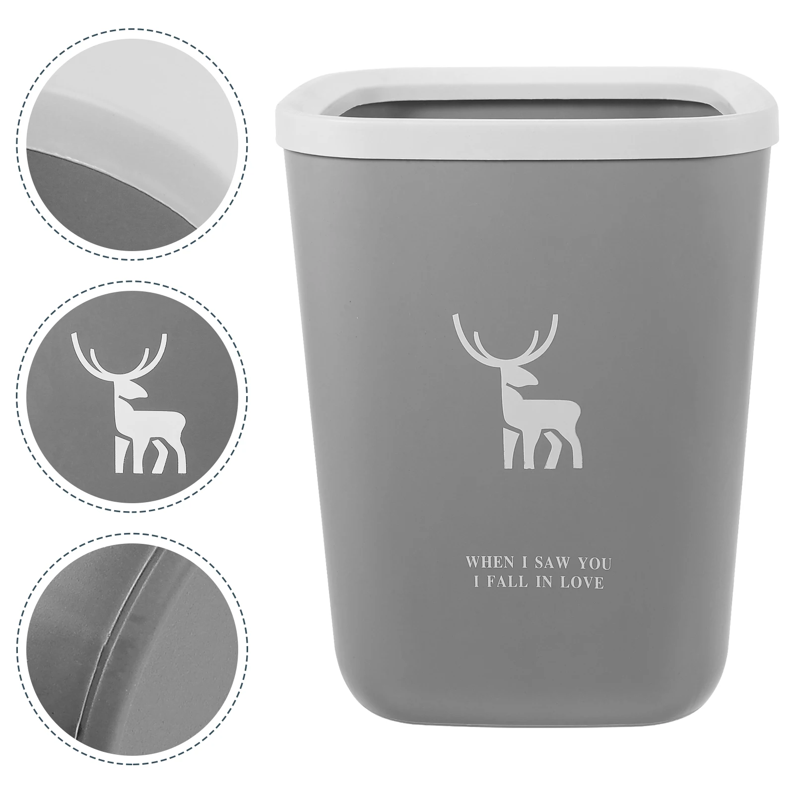 

Plastic Trash Can Home Bucket Waste Bin Grey Office Bathroom Bedroom Kitchen Garbage Can Reusable Easy Clean PP Material Large