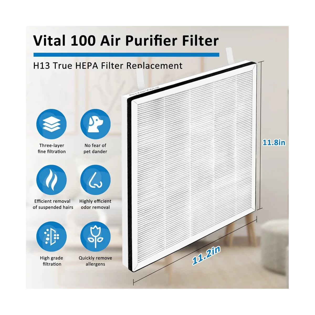 4PCS for Levoit Vital 100 Air Purifier Accessories Vital100-RF Replacement True HEPA High-Efficiency Activated Filter