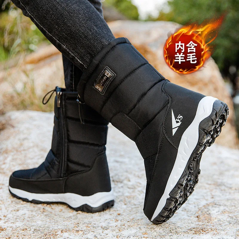 2025new botas masculinas de pelúcia quente bota de neve moda alta superior sapato de algodão ao ar livre botas de plataforma antiderrapante para homens botas de inverno