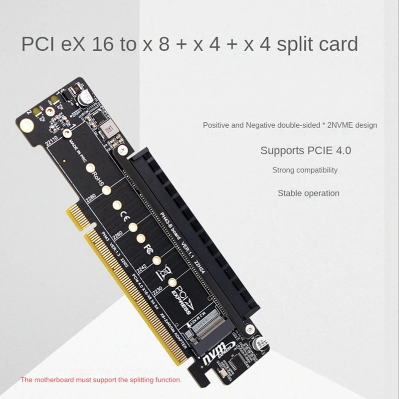 PCIE X16 To M.2 NVME SSD Adapter Card PCIE X16 To X8+X4+X4 Quad VROC .2 Nvme Port