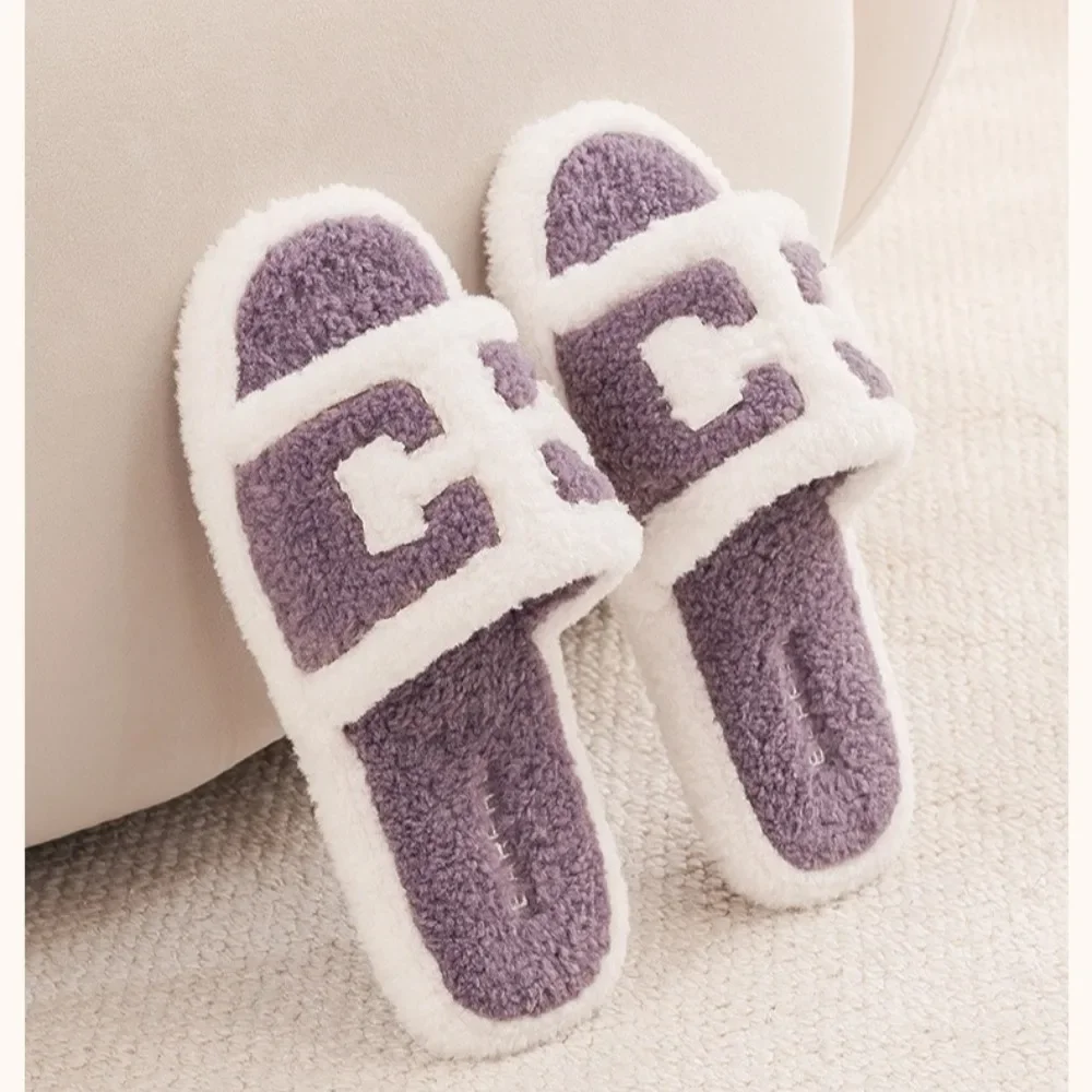 New Style Women's Indoor Anti-slip Soft-soled Furry Cotton Slippers for Spring and Autumn with Lamb Wool Suitable for Indoor Use