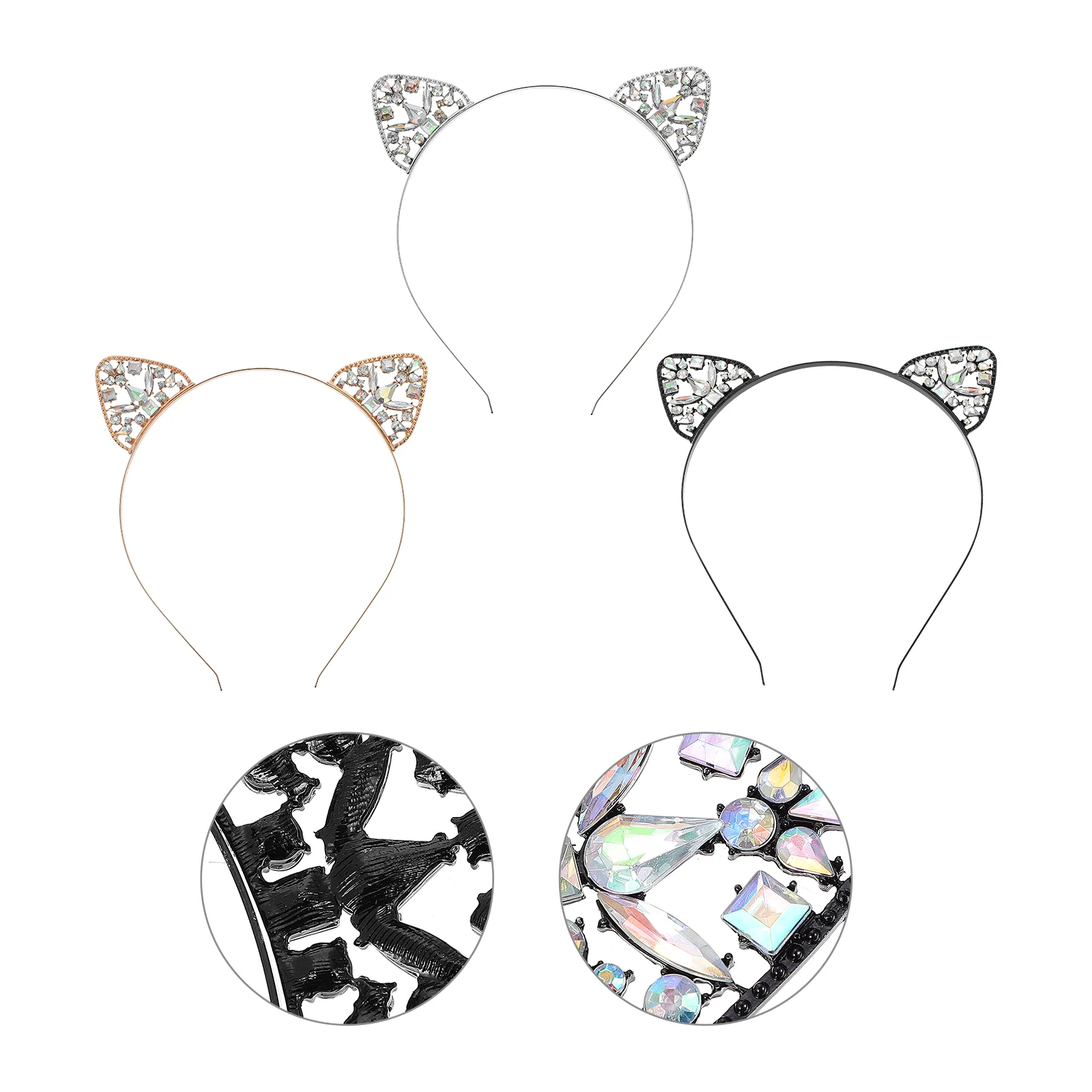 

3 Pcs Alloy Rhinestone Hair Accessories Head Band Cosplay Party Cat Ears Headdress European American Female Head-hoop Headband