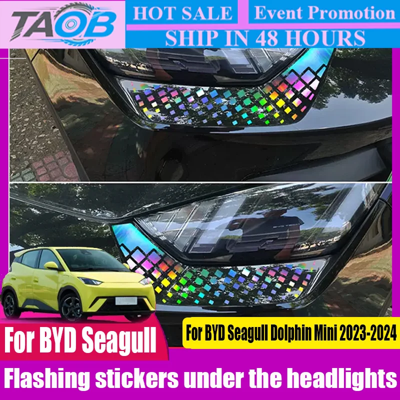 For BYD Seagull Dolphin Mini 2023 2024 Headlight under headlight eyebrow decoration modified car flash reflective sticker