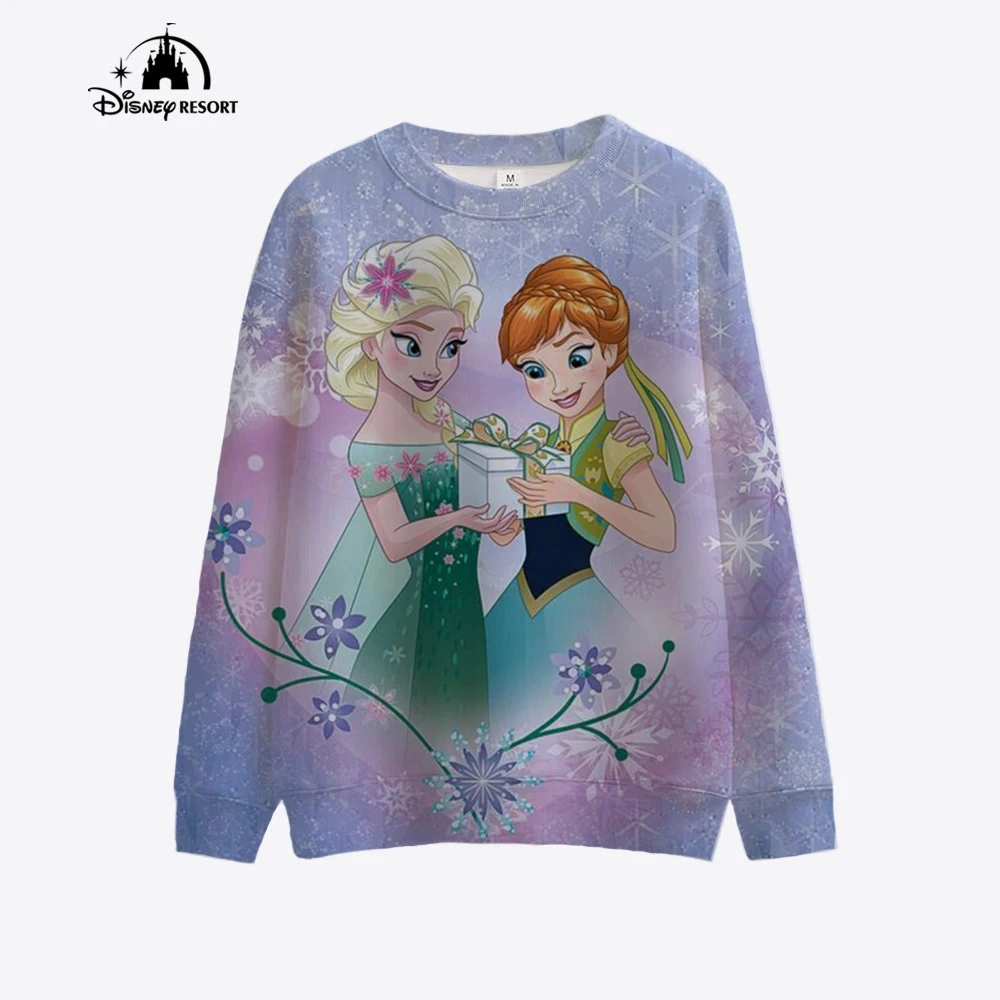 Disney Princess Printed Sportswear Spring Women\'s Casual Comfortable Hoodie Loose Round Neck Women\'s Hoodie