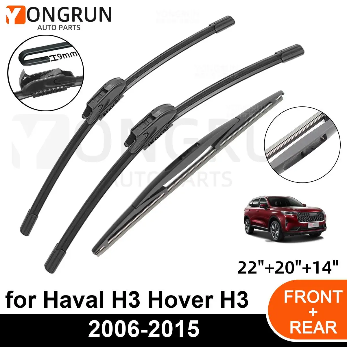 3PCS Car Wiper for Haval H3 Hover H3 2006-2015 Front Rear Windshield