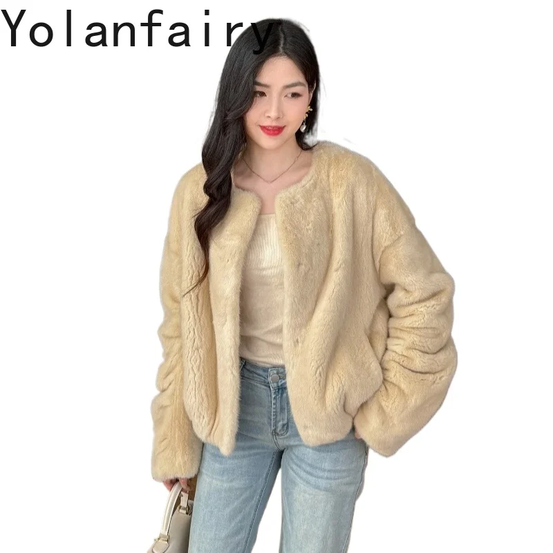 

YOLANFAIRY High-end Natural Fur Coat Woman Mink Jacket 2026 Winter Luxury Whole Mink Real Fur Coats O-neck Elegant Short Jackets