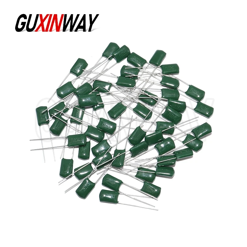 50 قطعة 100V فيلم البوليستر مكثف 330PF 470PF 560PF 102 222 472 103 223 333 473 104 1NF 2.2NF 10NF 22NF 47NF 100NF 0.1 فائق التوهج