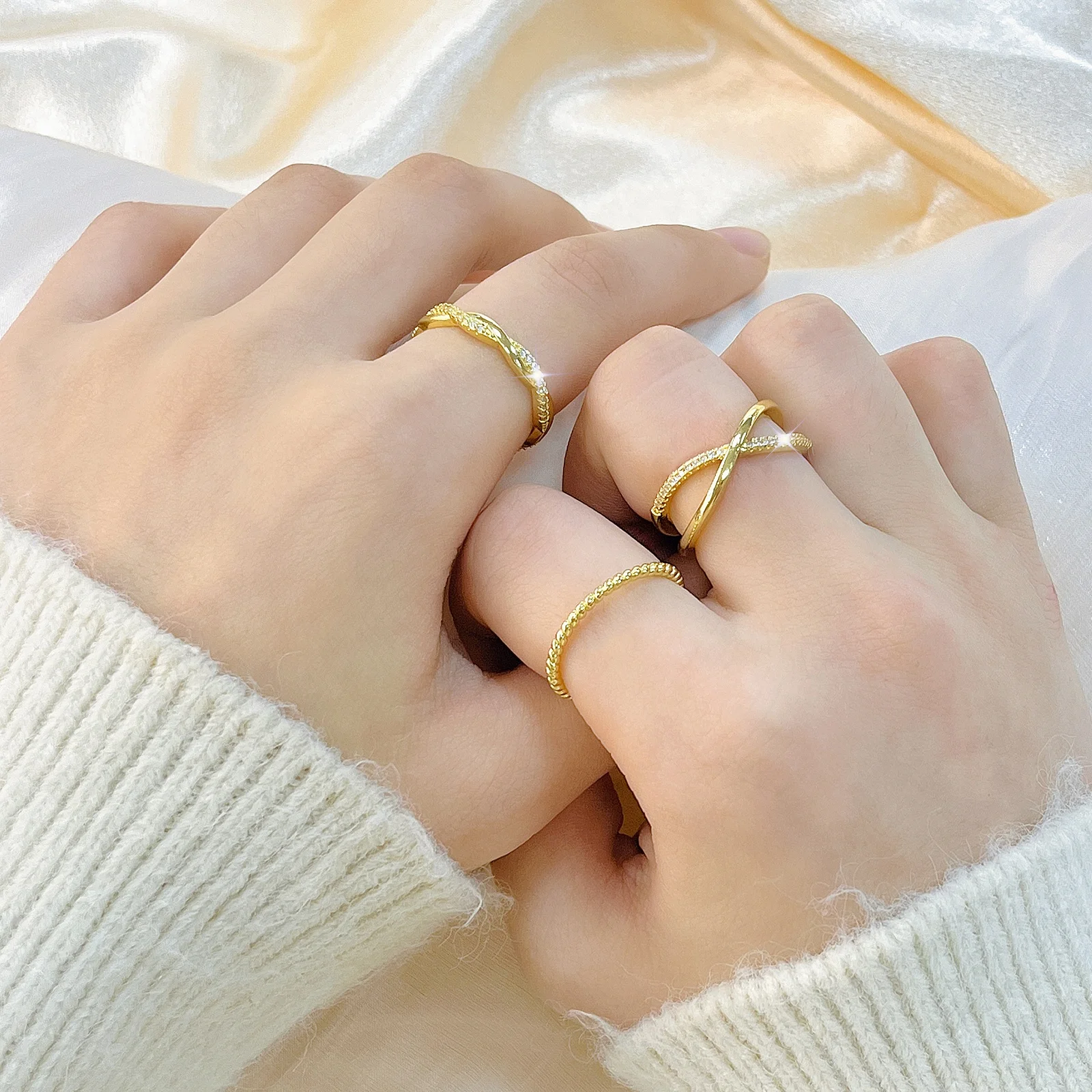 MHS.SUN 1/2/3/4pcs/Lot 2024 New Zircon Gold Color Thin Finger Rings Set For Women Minimalist Stackable Fashion Ring Jewelry Gift