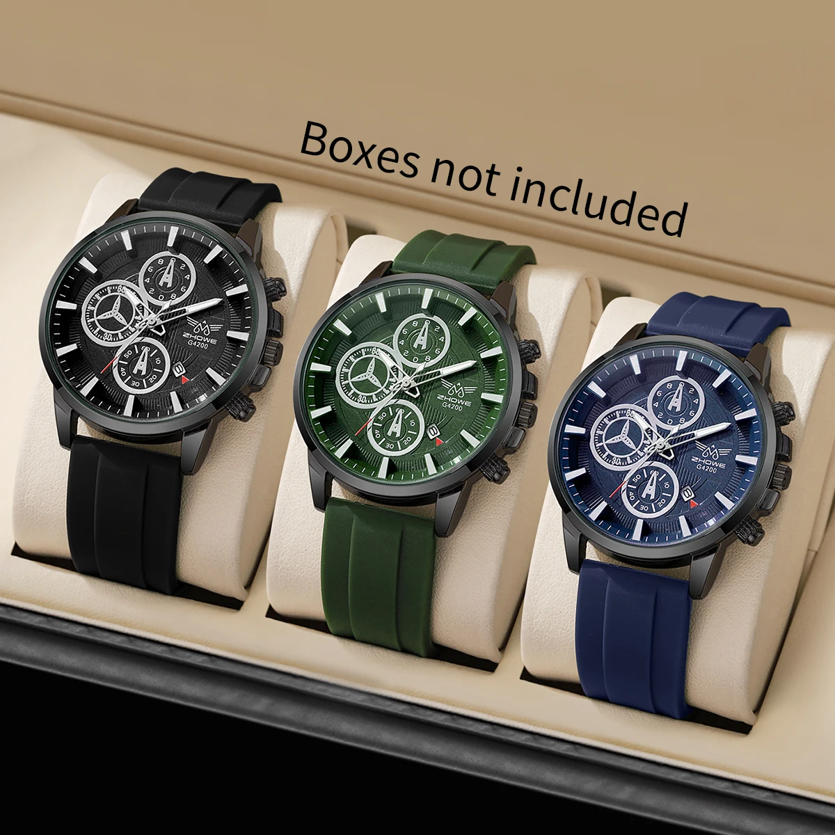 3PCS/SET Men's Handsome Sports Watch Casual Trendy Men's Calendar Silicone Quartz Watch Combination Set (excluding gift box)