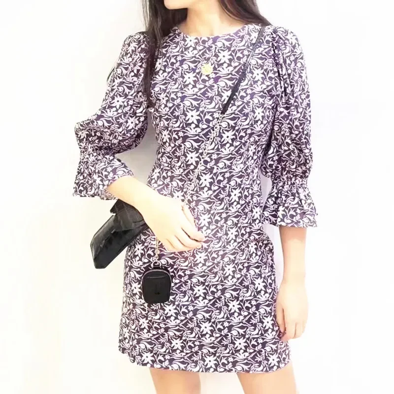 

Women Round Neck Dress Office Ladies New Hollow Half Sleeve Fashion Design Mini Dress