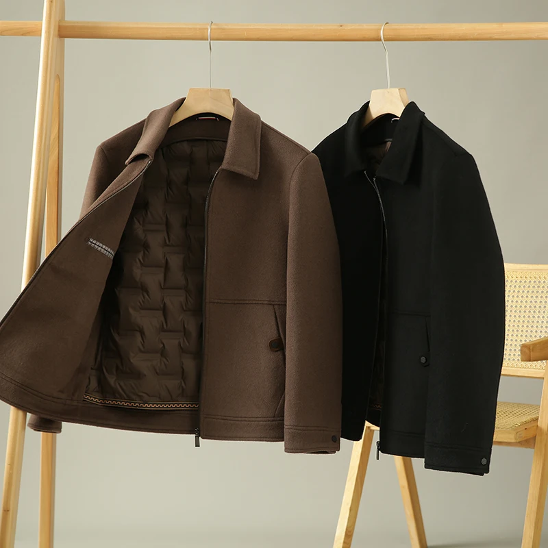 

Double-Sided Woolen Men's Casual Thiened Winter Coat Goose down Inner Stand Fit Faion Urban Sle Daily Wear Busin ...