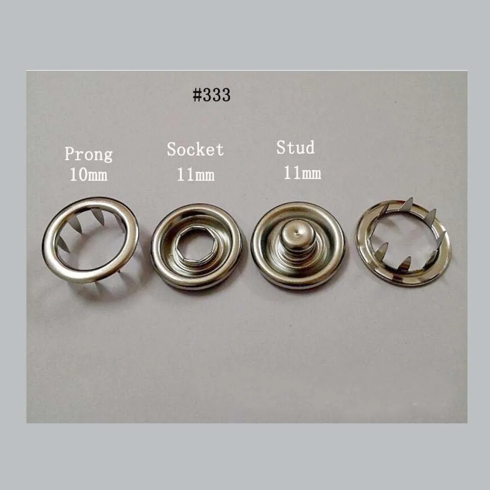 100Sets Metal Snap Buttons, Prong Snap Buttons, 4 Part Ring Buttons, Fastener Press Studs, 7mm, 9.5mm, 10mm