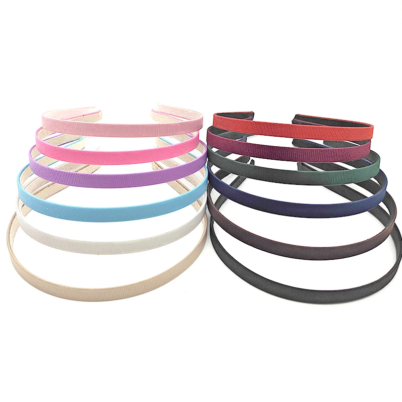 

10PCS 10mm Grosgrain Ribbon Lined Metal Headbands with Velvet Back Base Hairbands Hair Hoops DIY Women Headwear Accessories