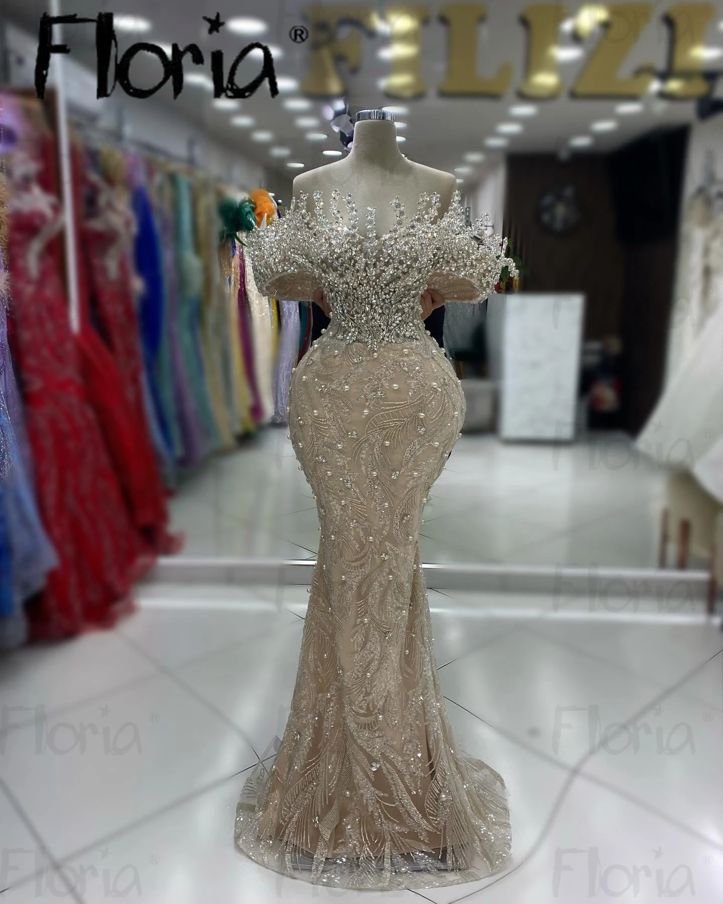 Vestido de noche de lujo dorado champán con sobrefalda, vestidos de fiesta de boda, vestidos de novia personalizados para ocasiones de Graduación