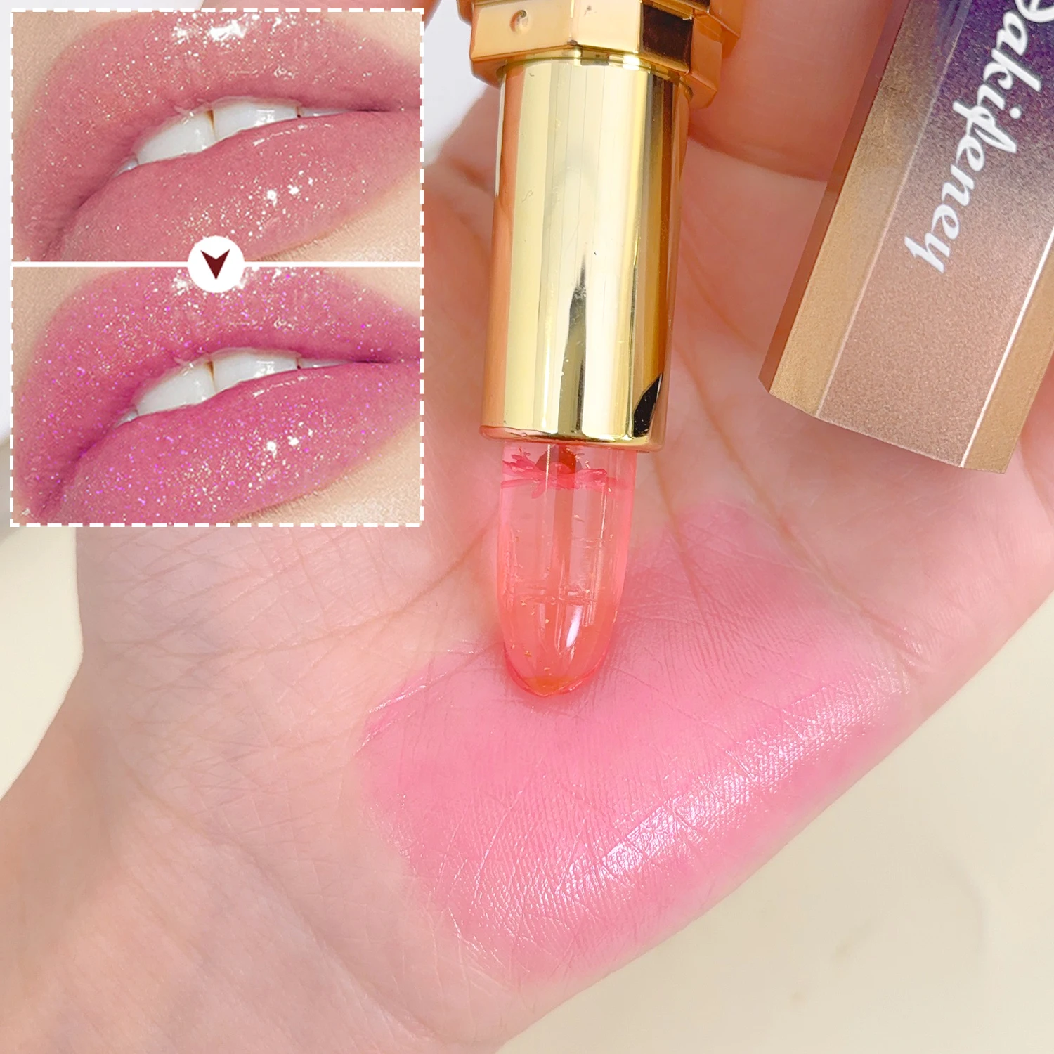 Color Change Lipstick Crystal Petals Shining Jelly Moisturizing Lipstick Lasting Waterproof Flower Gold Foil Lip Gloss Lipstick