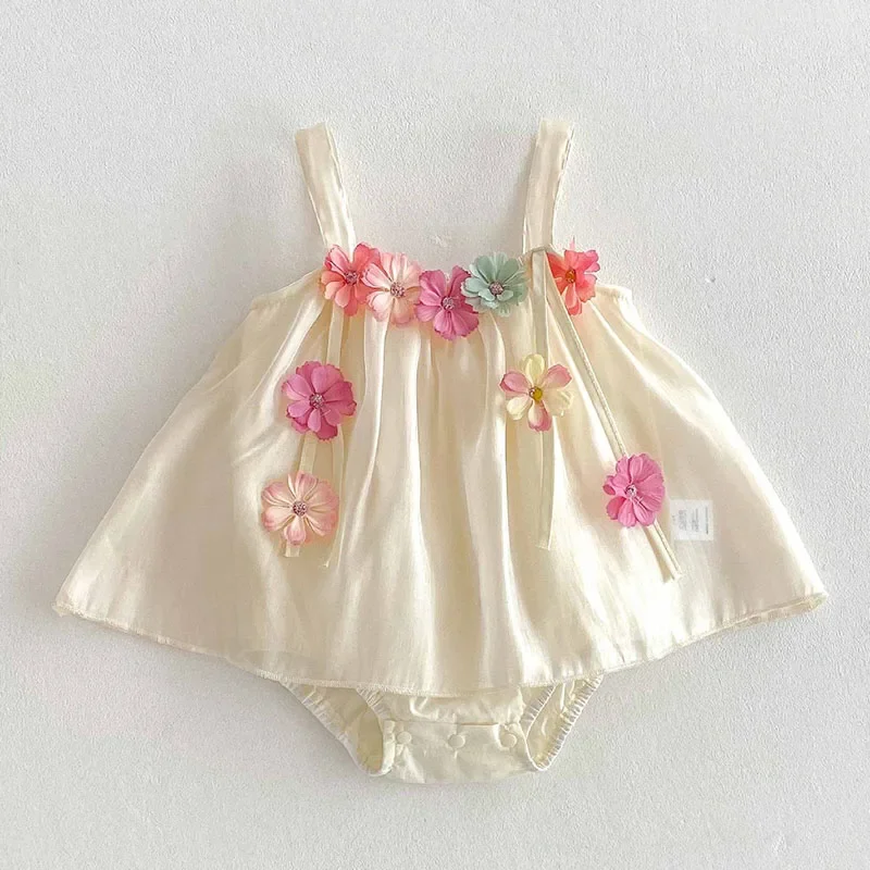 2025 New Summer Newborn Baby Girls Romper Sleeveless Cotton Splicing Toddler Baby Girls Jumpsuit 0-24M Children Clothes