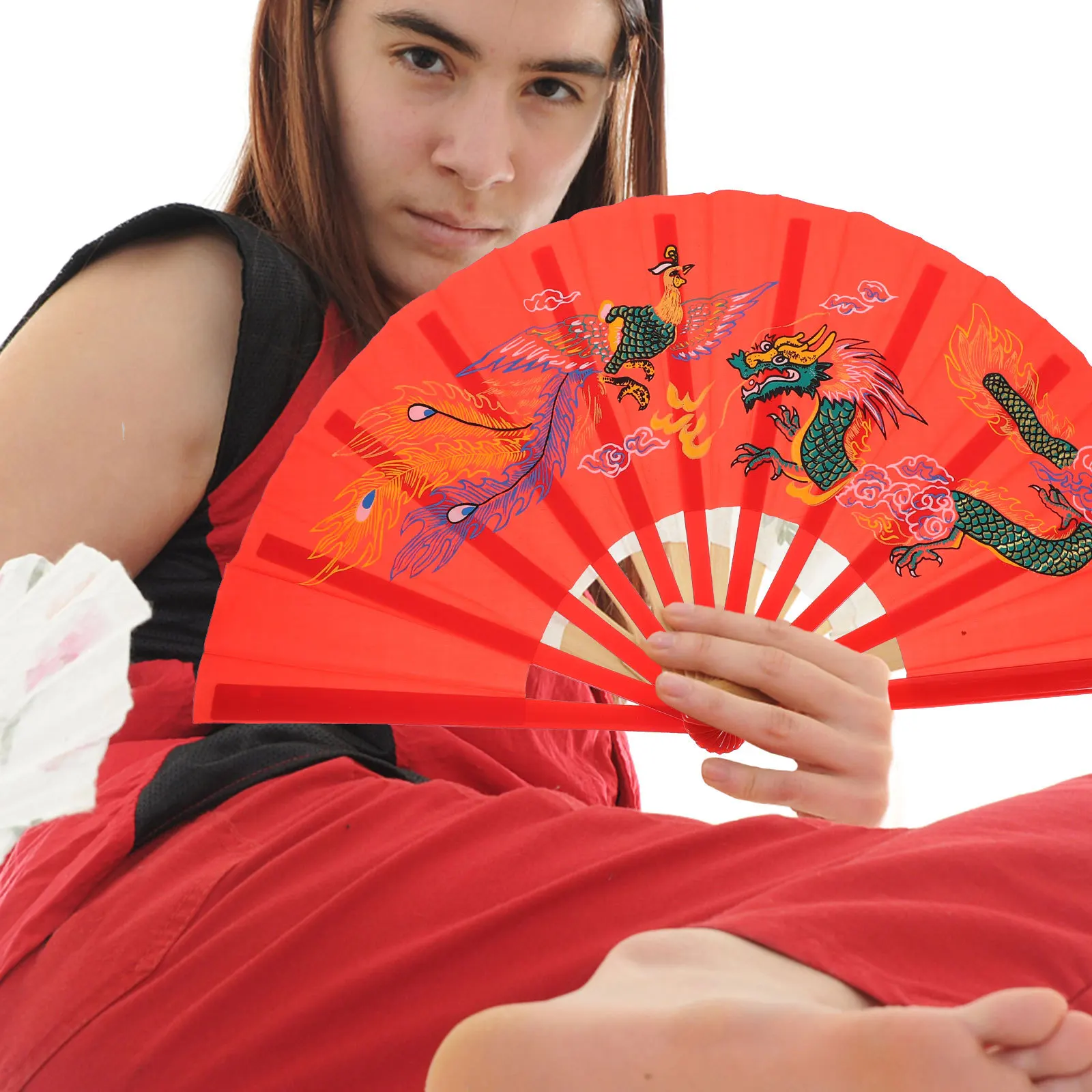مروحة صينية قابلة للطي، صغيرة حمراء محمولة باليد، مروحة أداء الرقص المزخرفة، هدية حفلة المهرجان، هدية إبداعية