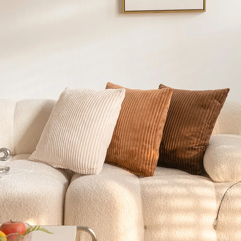 2026 Striped Faux Fur Throw Pillow Covers Boho Soft Solid Square Plush Pillowcase Home Living Room Sofa Couch Cushion Decoration view 3
