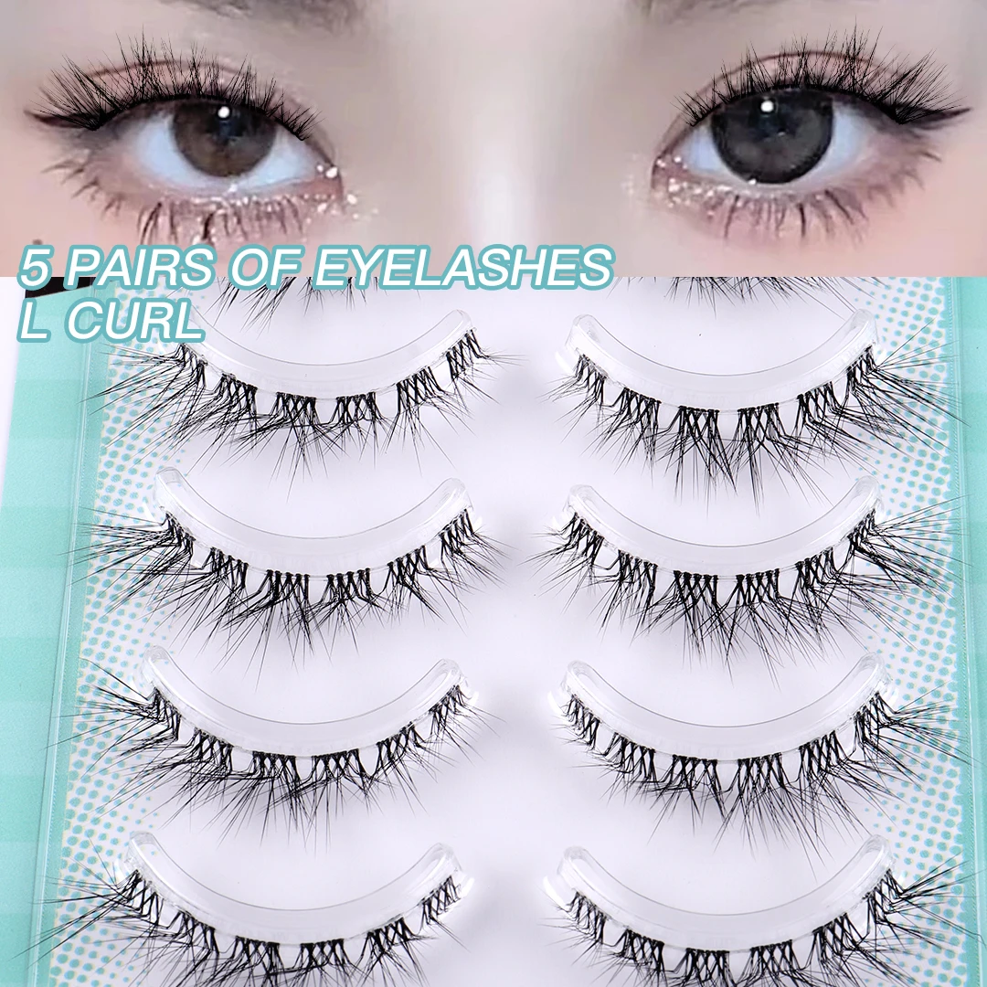 5Pairs False Eyelashes L Curl Transparent Stem Shaped Lashes Natural Soft Simulation Fox Eye Lash Eyelash Extension Makeup Tools