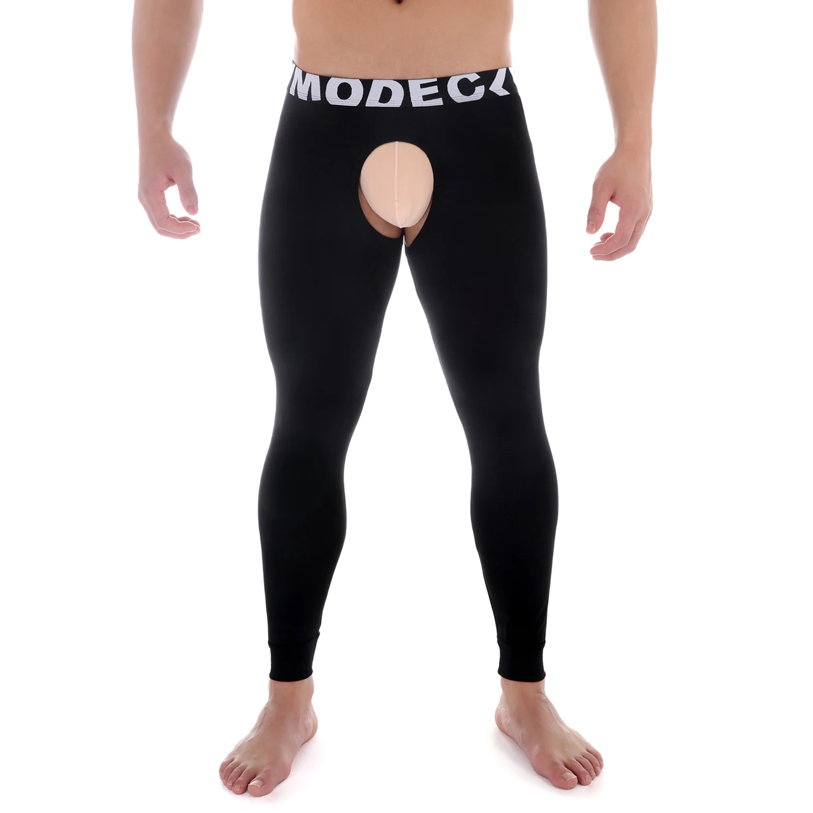CLEVER-MENMODE Men's Modal Compression Pants Open Pouch Crotchs Gym Running Tights Elastic Comfortable Fitness Long Trousers