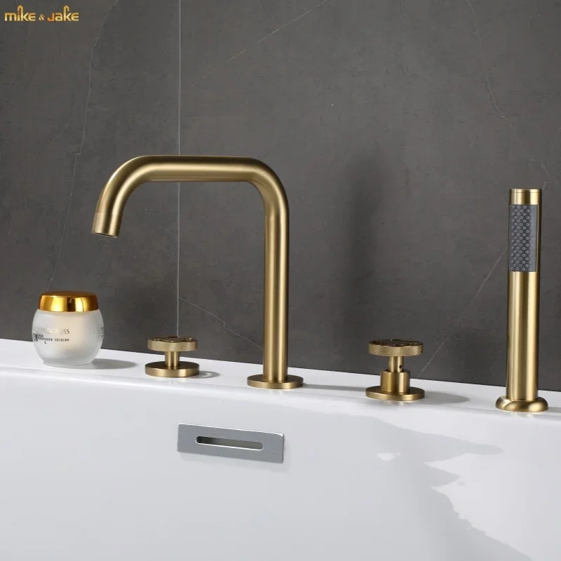 

Смеситель для ванны с латунным ручным душем, двойной функциональный черный смеситель для ванны, монтируемый на палубе смеситель для душа MJ04118H