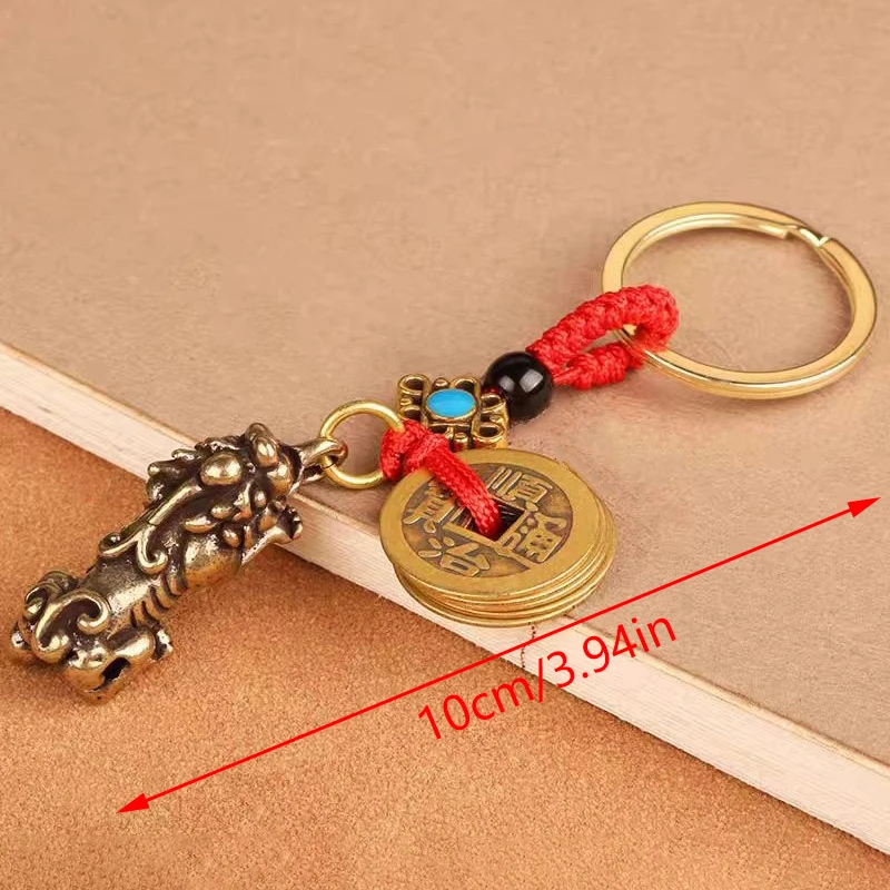 Hot البيع 1 قطعة النحاس النقي اليدوية محظوظ القط سيارة المفاتيح محظوظ القط خمسة الإمبراطور المال المفاتيح فنغ شوي عملات محظوظ حلقات المفاتيح