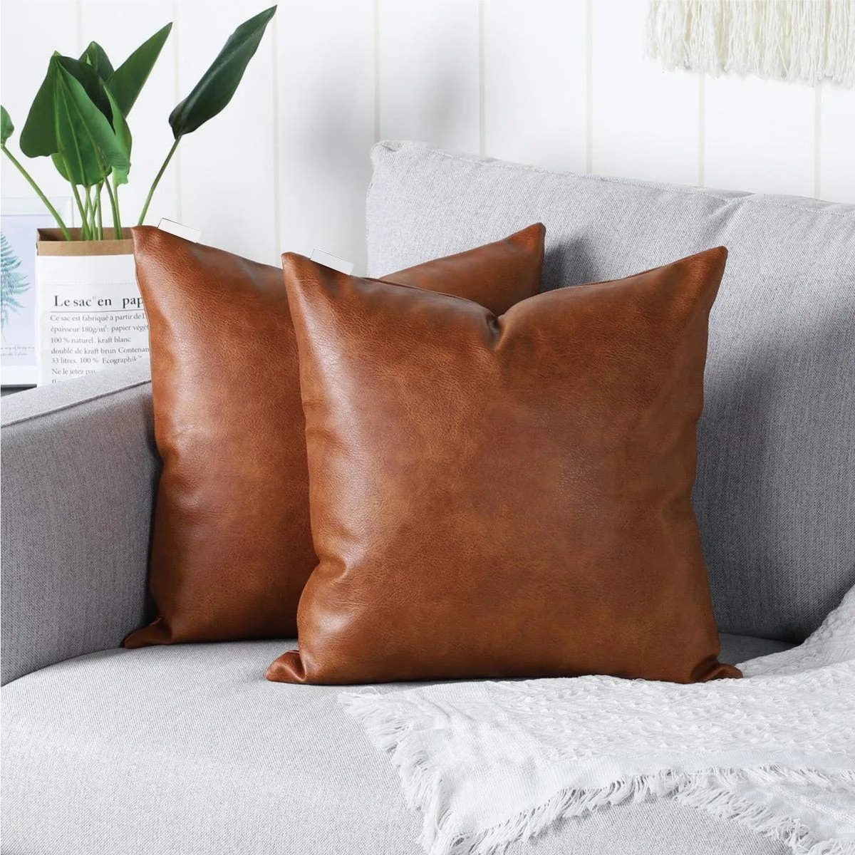 

Throw Pillow Cover Faux Leather Decorative Cushion Cover Modern Solid Outdoor Luxury Pillowcase for Couch Sofa Bed