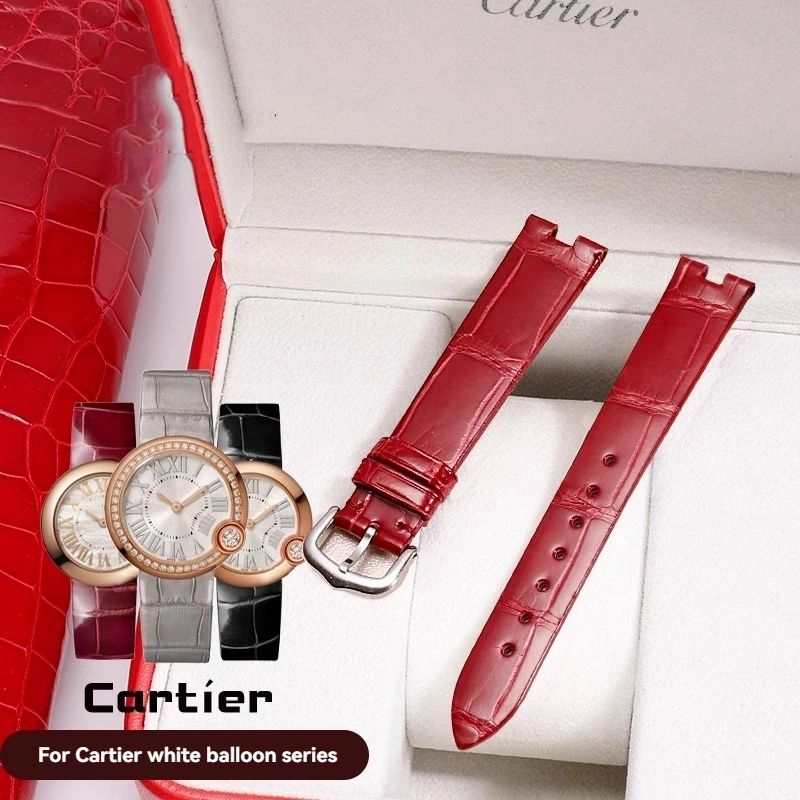 For Cartier White Balloon Series Crocodile Watch Band Female Notch Granny Grey WGBL005 WJBL0008 16mm Genuine Alligator Wristband