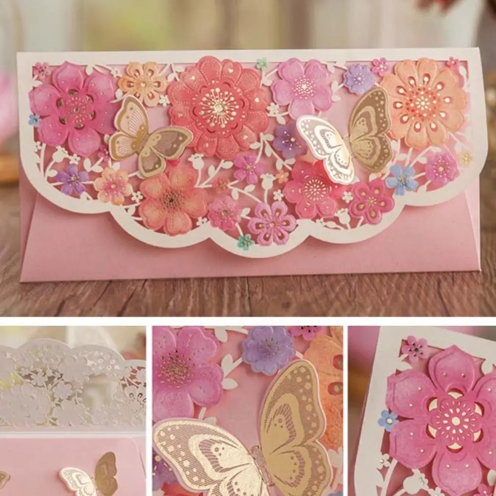 6pcs Laser Engraving Chinese Red Envelopes Hollow Embossed Red Packet Rectangular Three-dimensional Lucky Money Bag Marriage