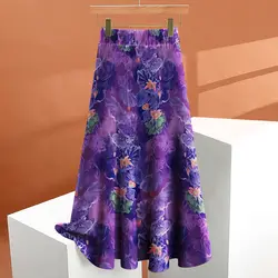 Chinese Style Fashion Printing 2024 New High Waist Ladies Elegant A-line Skirt Casual Summer Temperament Elastic Women Clothing