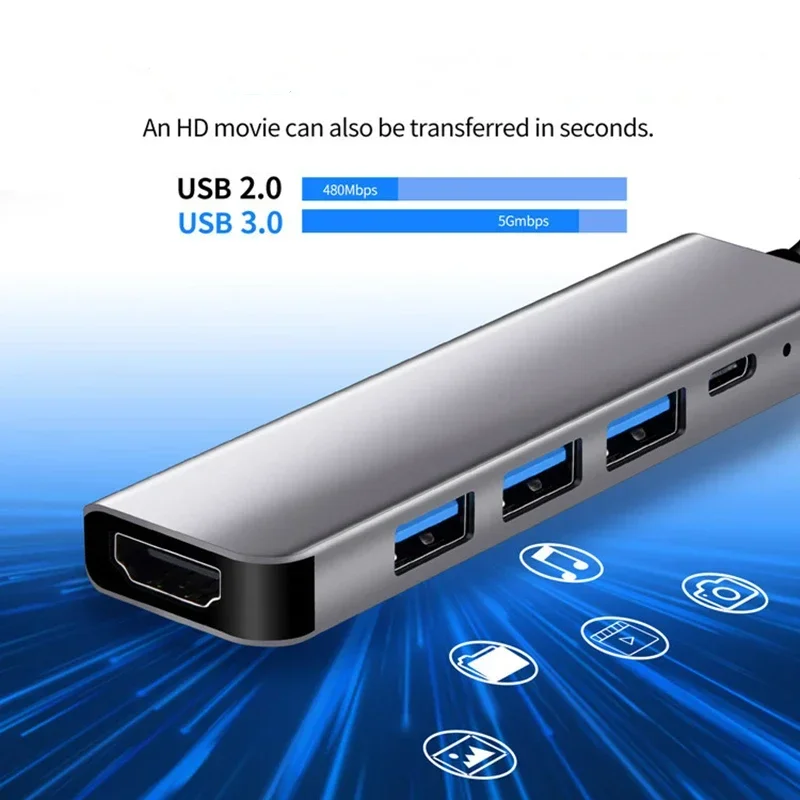 USB C Hub to 4K HDMI-Compatible USB 3.0 2.0 Type C PD Charging Dock for MacBook Samsung S20 Dex PS5 iPad TV Laptop Mouse