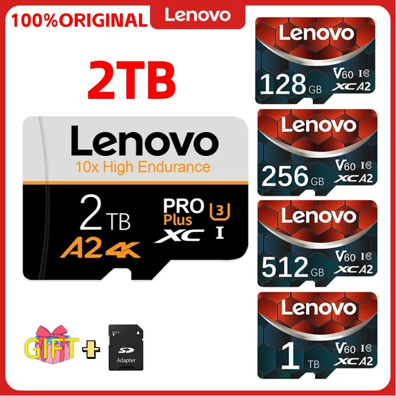 Lenovo-tarjeta Micro TF SD de 2TB, Clase 10, 1TB, 512GB, 128gb, Memoria Flash V60 para Nintendo Switch, teléfono, cámara, ordenador