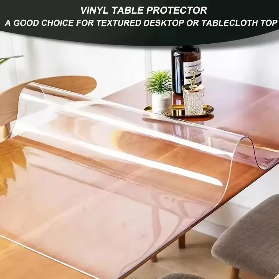 Soft Glass Tablecloth Transparent PVC Table Cloth Waterproof Oil Proof Kitchen Dining Rectangular Table Cover Matte Clear