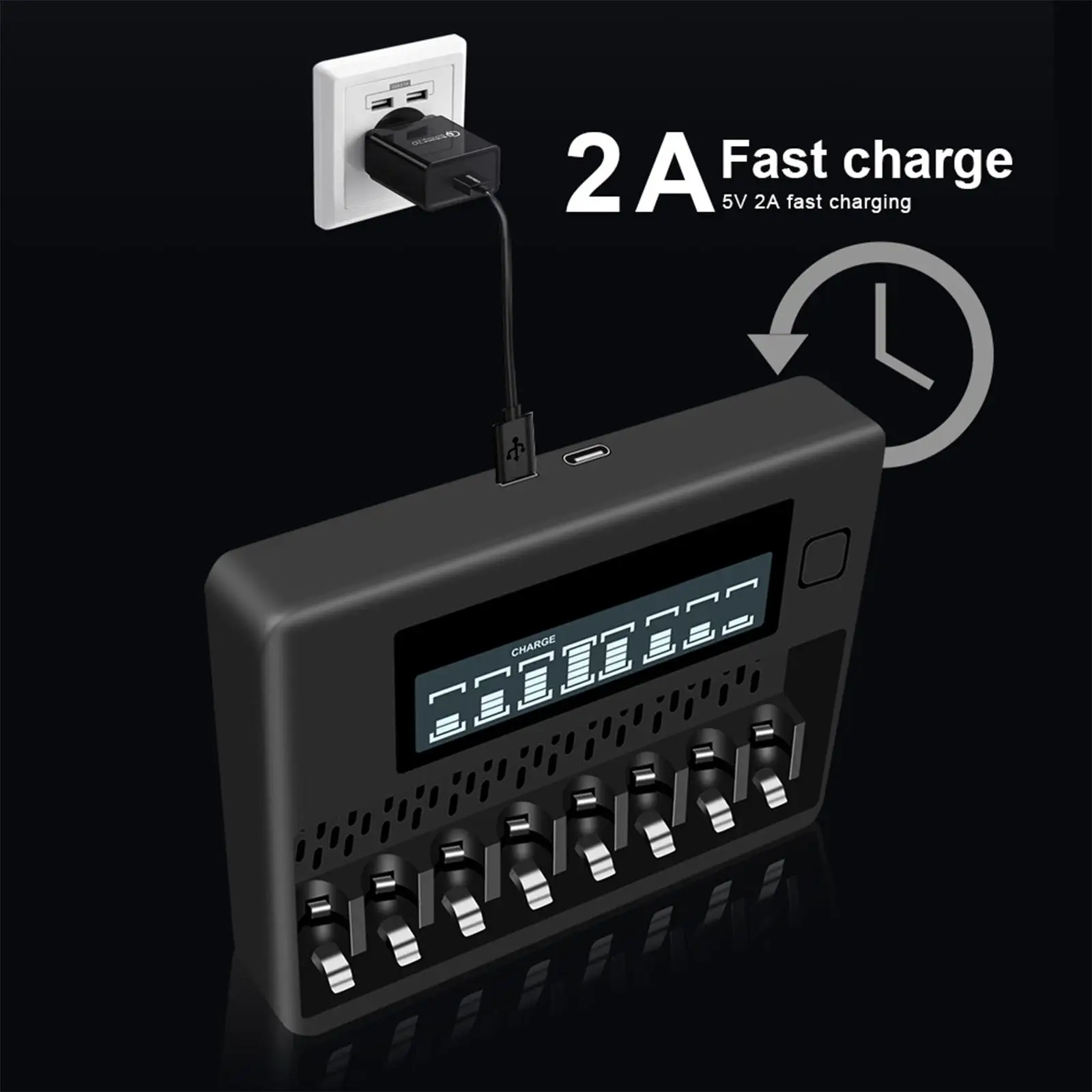 Portable LCD Display with Micro and Individual Bays USB Charging Portable for Rechargeable Batteries, 1.2V, Ni MH