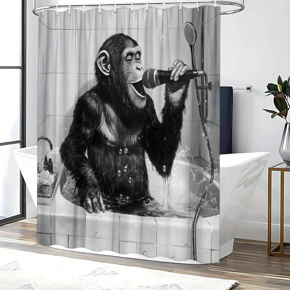 Realistic Gorilla Shower Curtain Tropical Jungle Safari Bathroom Decor Waterproof Curtain