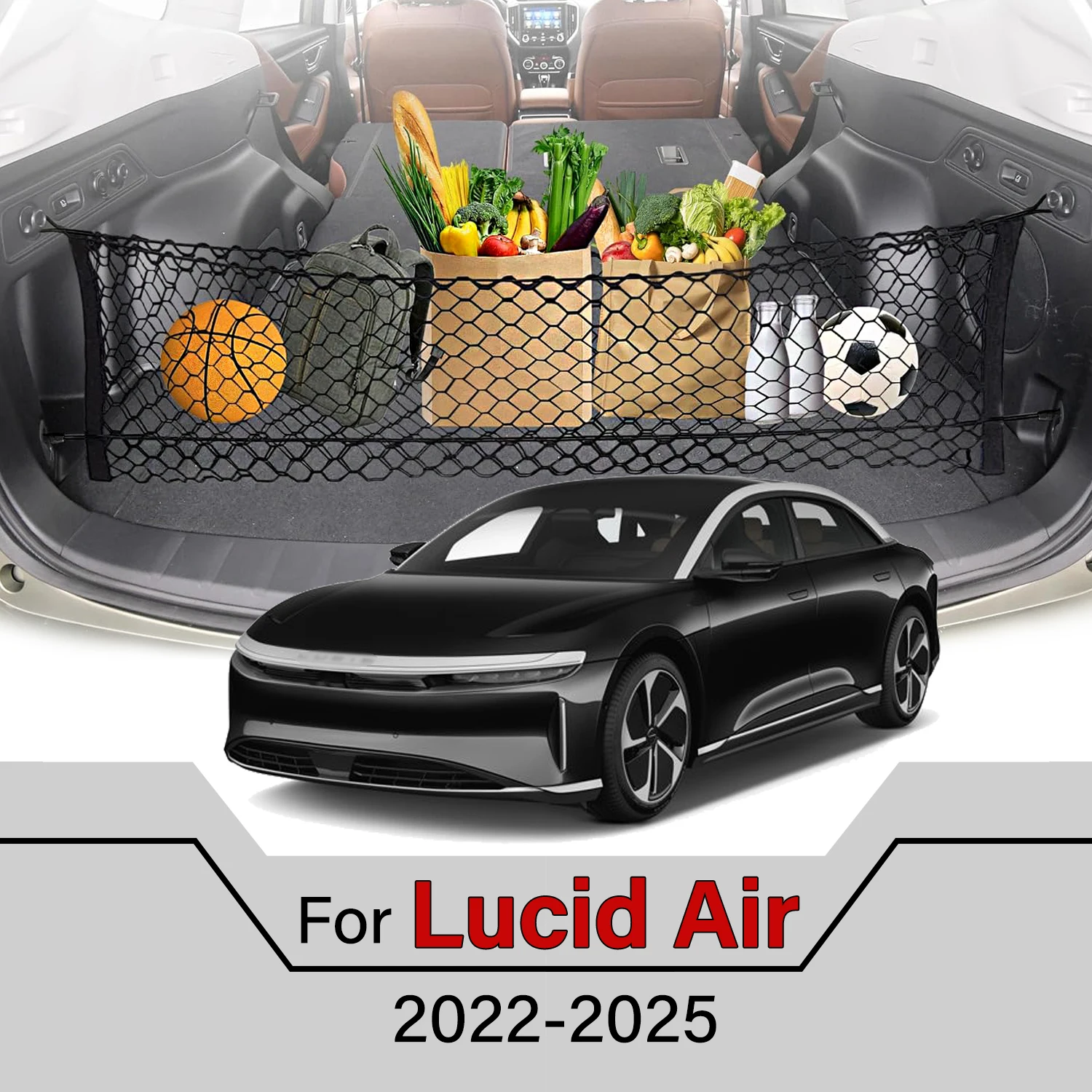 Car Cargo Net Stretchable,Car Gadgets, Adjustable Elastic Trunk Storage Net with Hook for Lucid Air 2022-2025