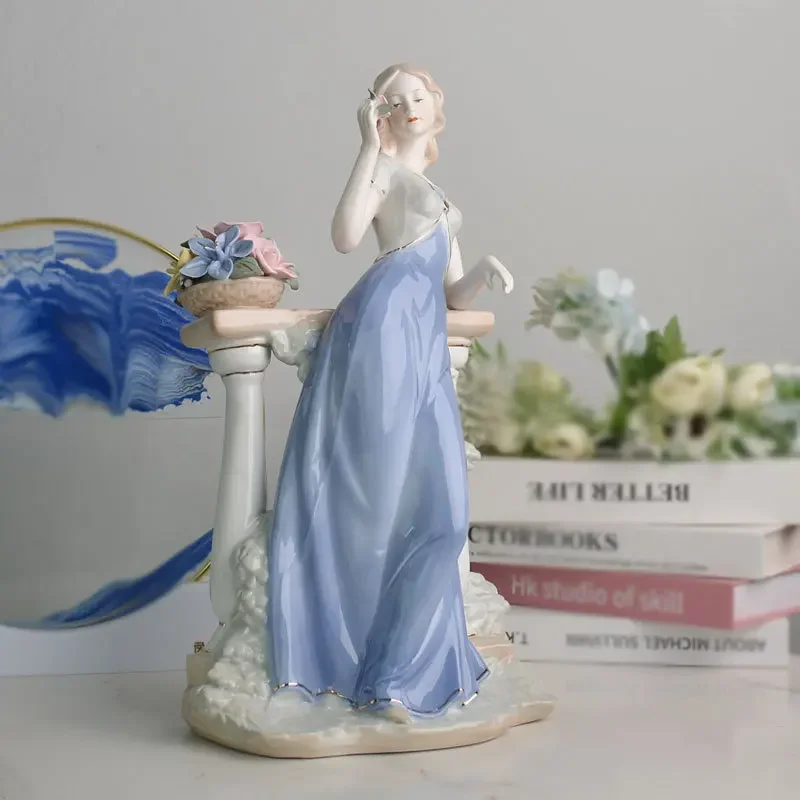 European Western Girl Sculpture Ceramic Ornaments Living Room Wine Cabinet Dining Table Girl Furnishings Crafts Birthday Gift