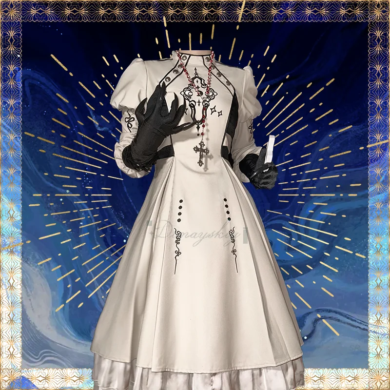 

OP Gothic Lolita Dress - Elegant Ivory Color with Puffed Long Sleeves, Pleated Lace Details Cosplay Carnival Halloween Costumes