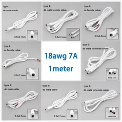 white 1m 18awg 7A DC Male Female Power Supply Connector extension Cable 5.5x2.1mm 5.5x2.5mm Copper Wire For LED Strip light k