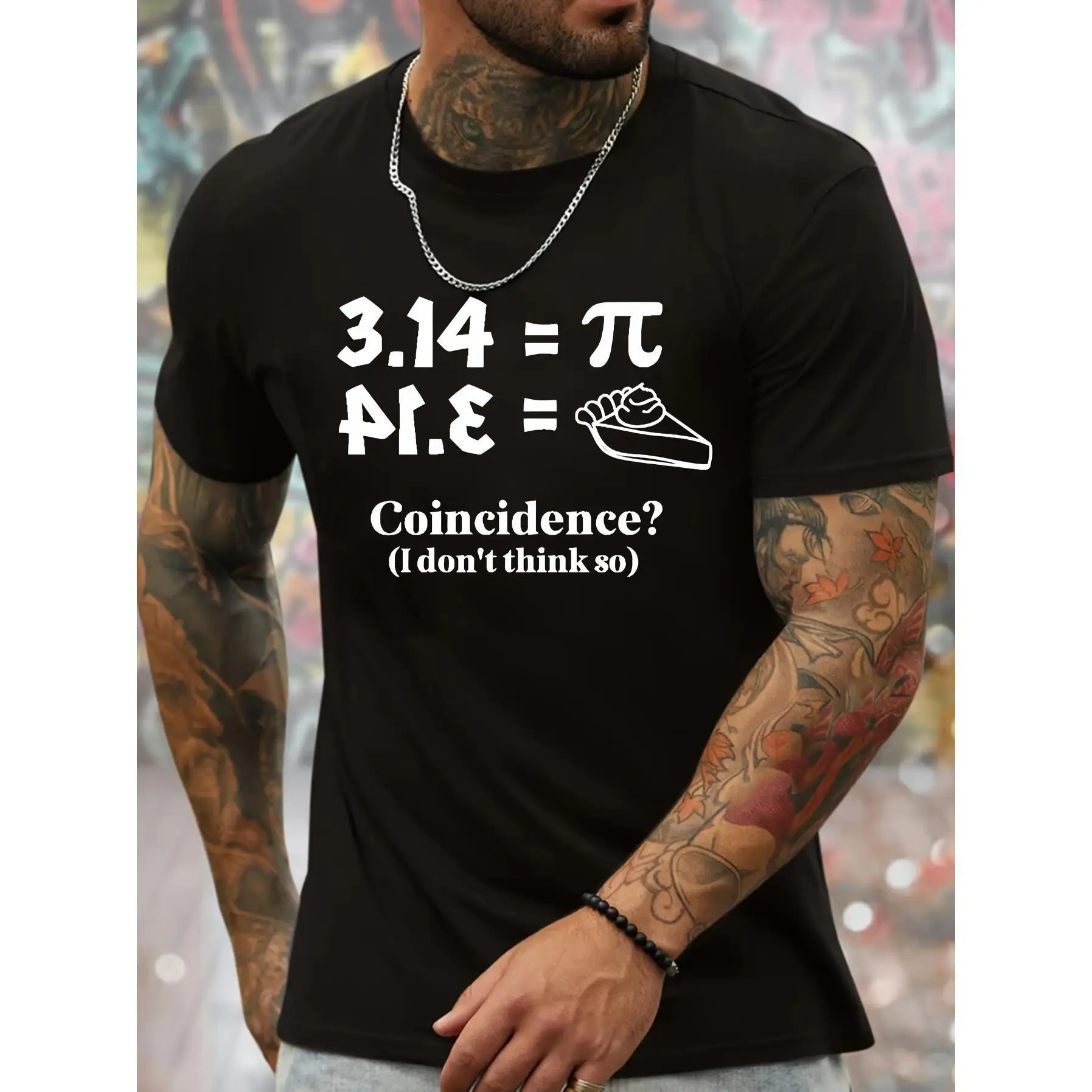 

Funny Math T-Shirt for Men Pi Day 3.14 Graphic Tee Coincidence Pie Print Novelty Cotton Top