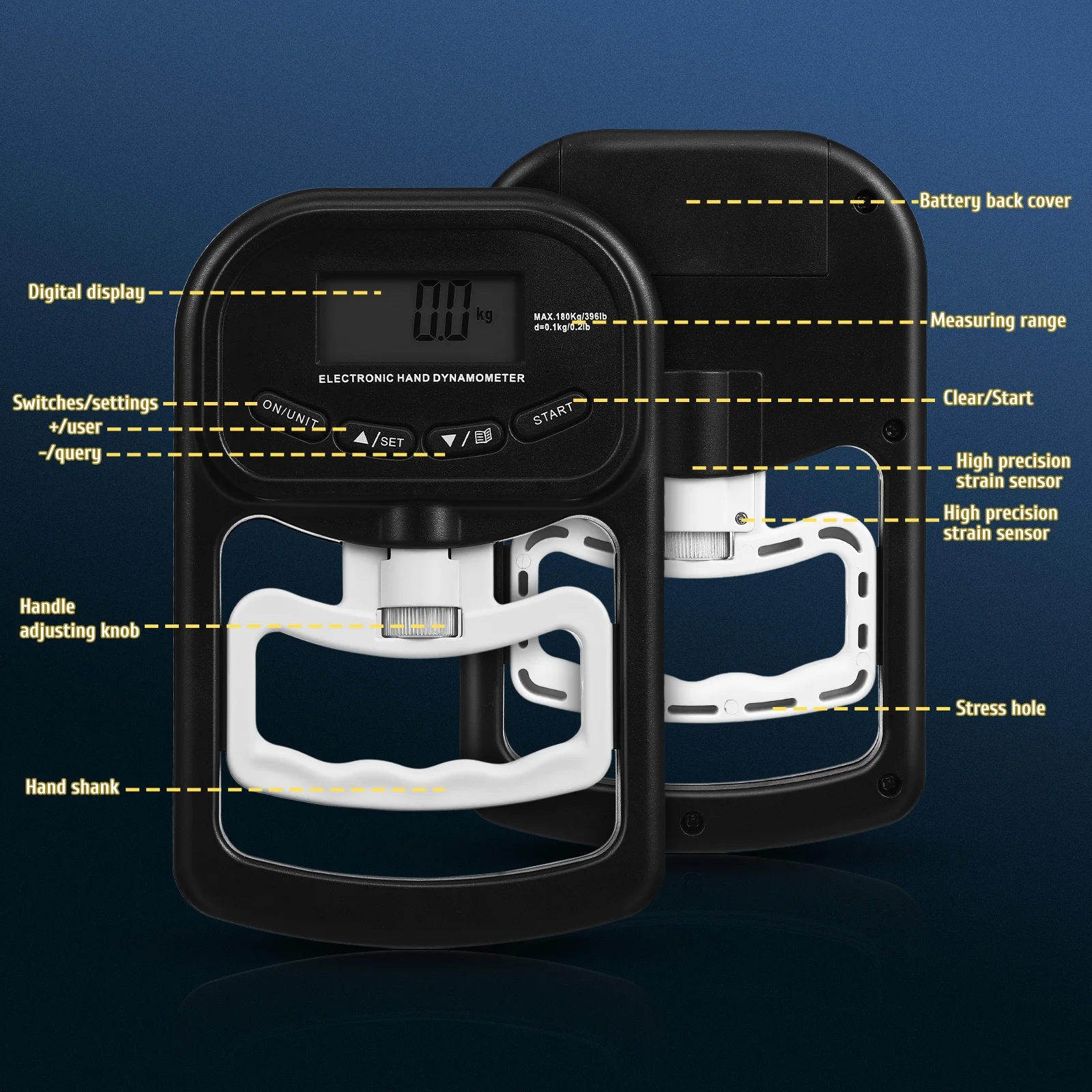 

Rechargeable Hand Grip Dynamometer Digital Grip Strength Tester for Strength Training Rehabilitation Fitness Measurement