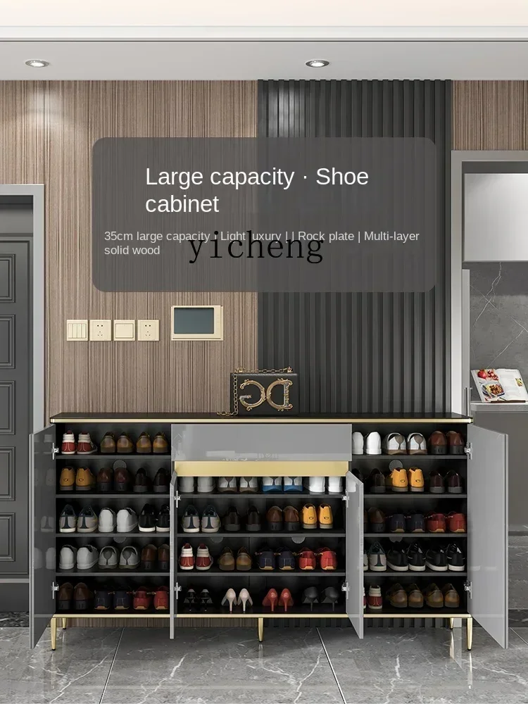 

TQH shoe cabinet household door light luxury high-end rock slab solid wood integrated against the wall home disinfection cabinet