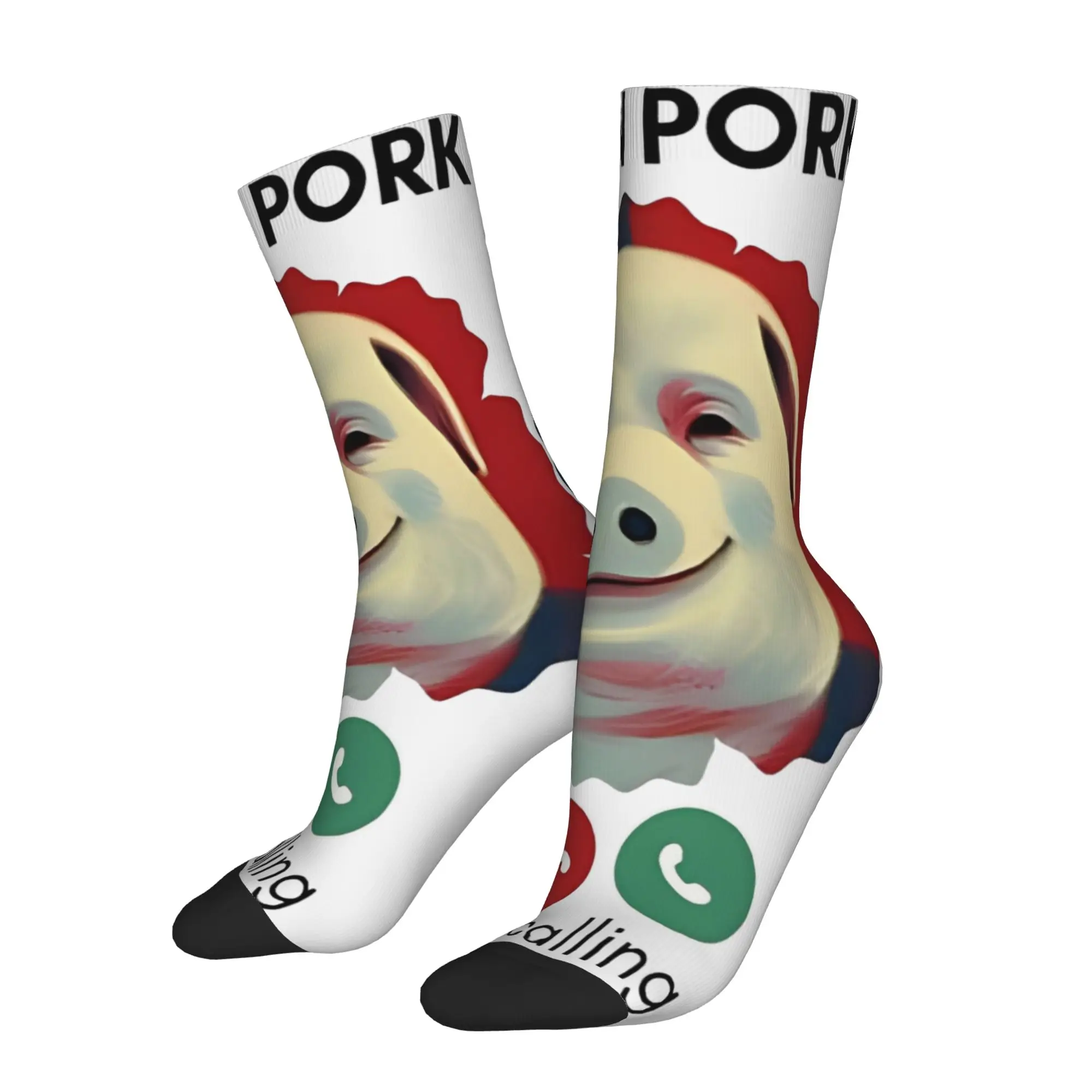 Men's Women's John Pork Is Calling Funny Meme  Socks Warm Funny Happy  Socks Harajuku Merchandise Middle Tube Socks Small Gifts