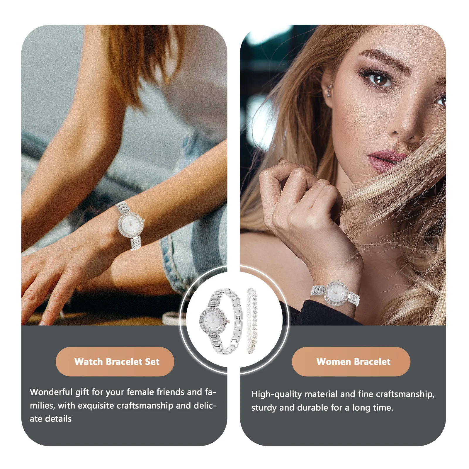 

1Set Diamond Lady Watch Bracelet Set Elegant Temperament Wristwatch Bracelet Gift for Women Party Banquet Gathering