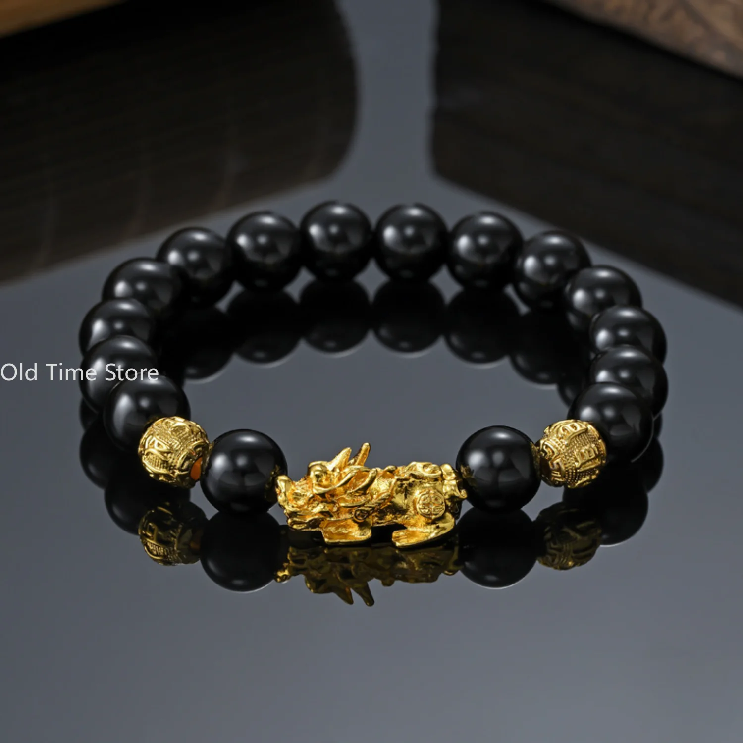 Black Obsidian Wealth Bracelet Adjustable Releases Negative Energies Bracelet with Golden Pi Xiu Lucky Wealthy Amulet Bracelet