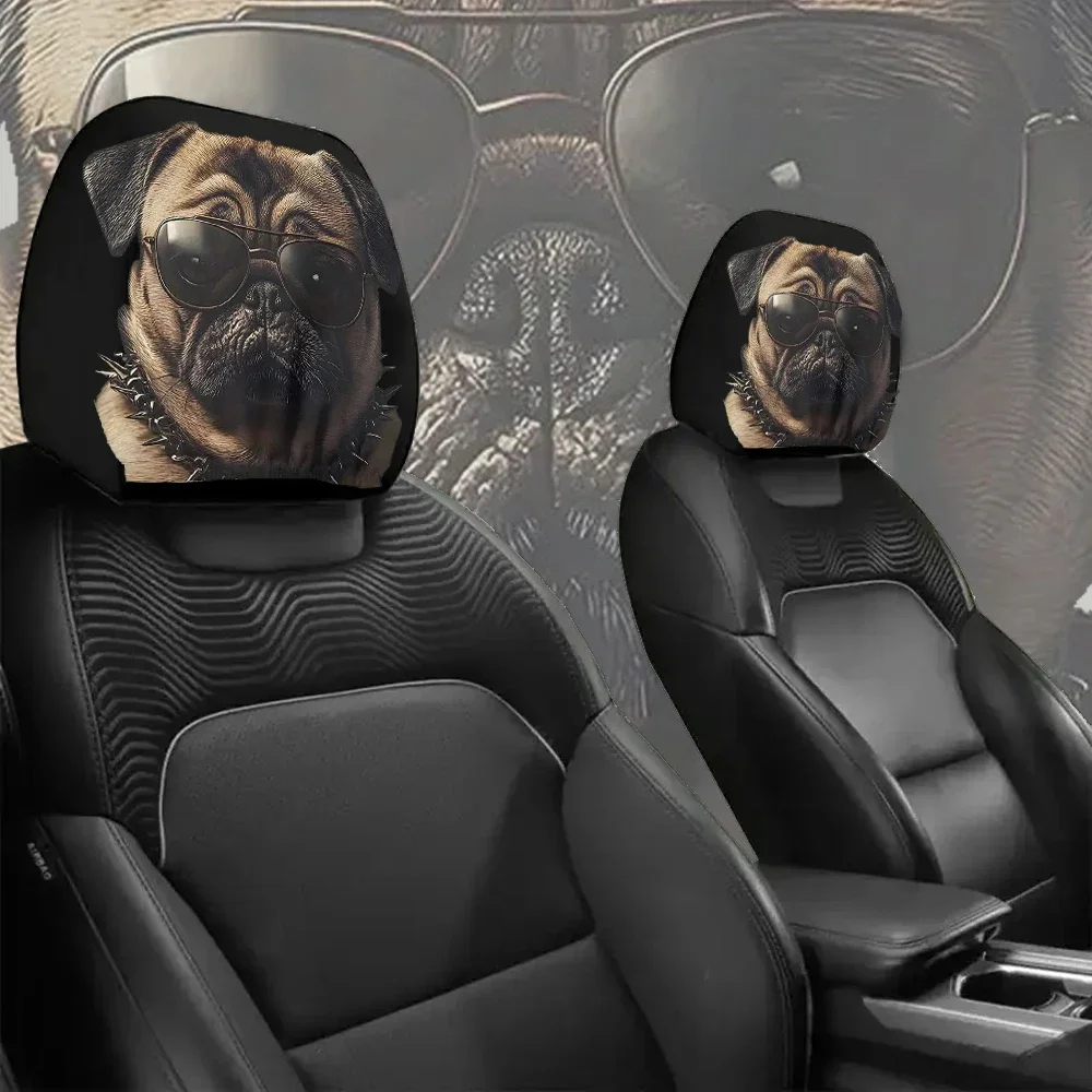 Stylish Sunglasses Dog Headrest Cover, Reversible Printed Design, Fashion Car Decor & Seat Protector