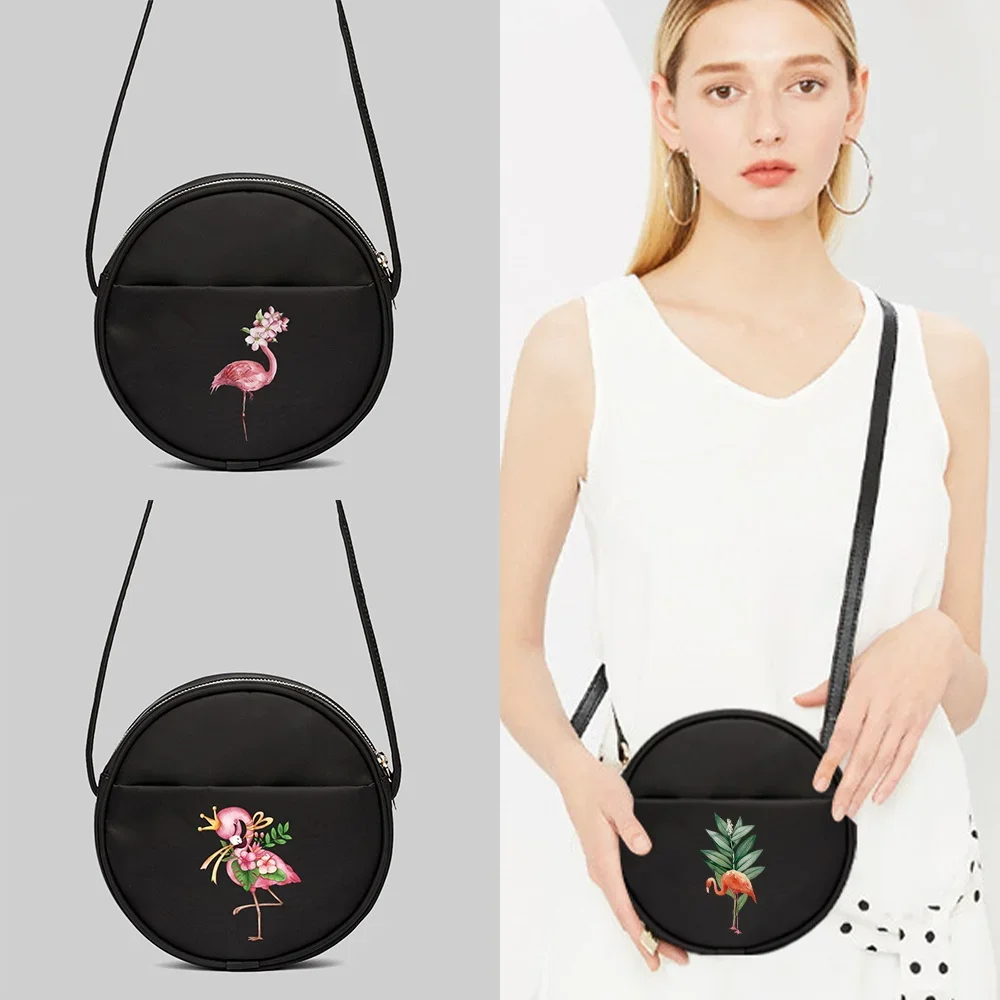2026 New Women Round Crossbody Bag Coin Purse Flamingo Series Cosmetic Organizer Handbags Commuting Single Shoulder Pack