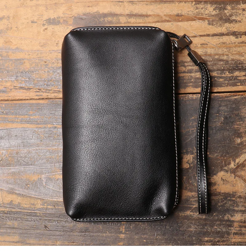 Neue Herren-Clutch aus echtem Leder, weiche Leder-Reißverschluss-Langbörse aus hochwertigem Rindsleder, lässige Handtasche – Detail 7